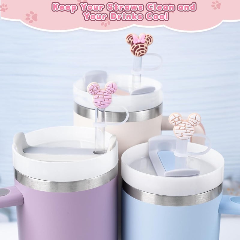 yomanta 9PCS Straw Covers for Stanley Cup Tumbler 30 oz / 40 oz Leak Proof Straw Toppers 10mm Silicone Cute Caps for Stanley Cup Accessories-Pink Mice-9pcs - Image 5